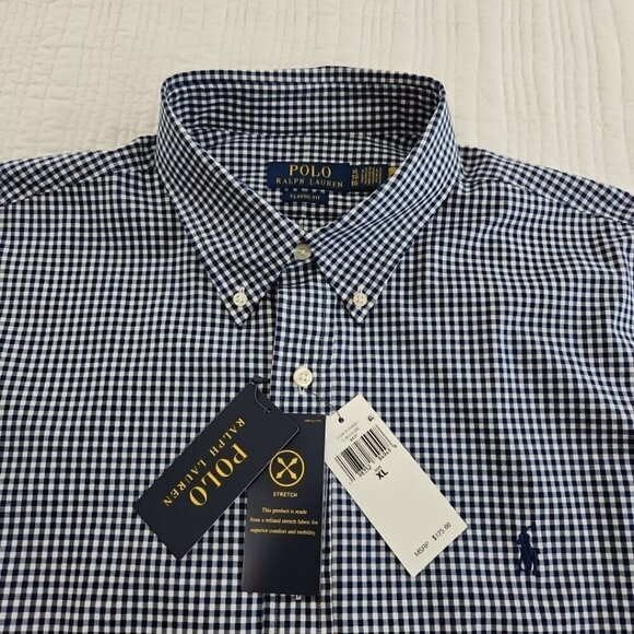 NEW Polo Ralph Lauren Performance Shirt Men's XL Stretch Blue Check Classic Fit - Picture 7 of 16